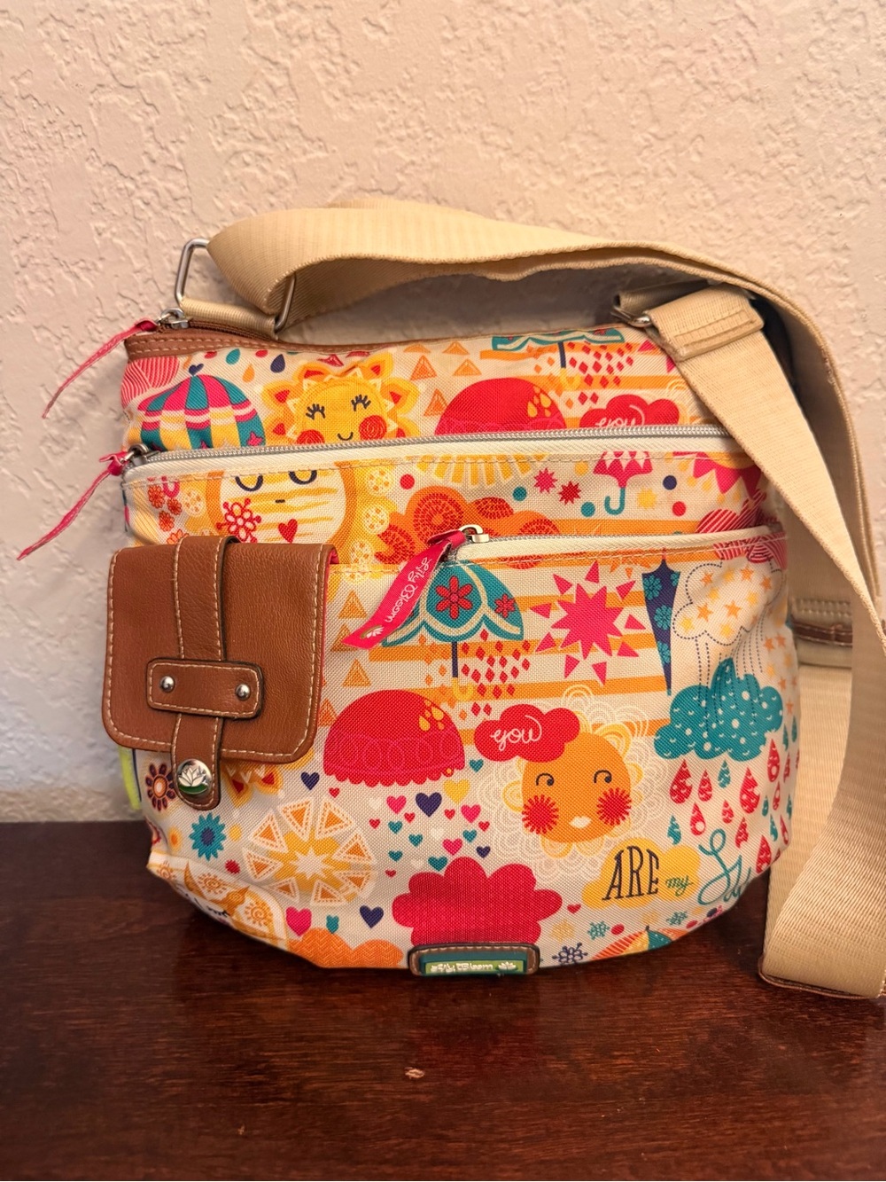 Lily Bloom Rainy and Sunny Days Crossbody Shoulder Bag You Are My Sunshine Print